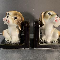 Vintage Japanese Porcelain Dog Figurine Bookends Set (Height: 5-3/4”)