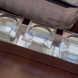 Glass Pillar 5 Plate Candle Holder with Mirrored Sides