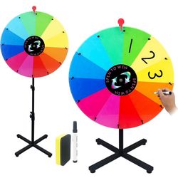 24 Inch Spinning Prize Wheel,Ajustable 32"-65" Height Spinning Wheel of Game,12 Colors & Dry Erase Marker & Eraser for Carnival,Wheel Spinner of Fortu