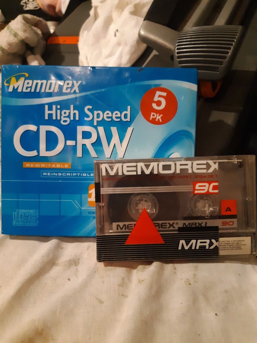 Memorex high speed CD-RW 5 PACK and MEMOREX MRXI Premier cassette