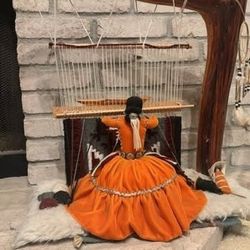 **MUSEUM-QUALITY 21 Inch NAVAJO WEAVER DOLL with NATURAL JUNIPER LOOM - Exceptional Artisan Piece