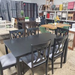 Black 7pc Dining Set With Fabric Chairs Mm(NEW