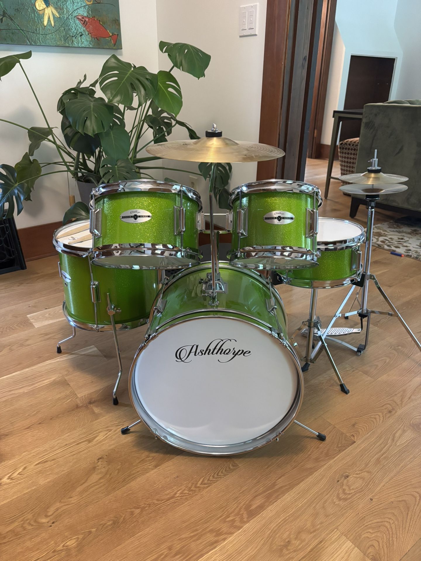 Ashore 5-piece Complete Junior Drum Set With Genuine Brass Cymbals