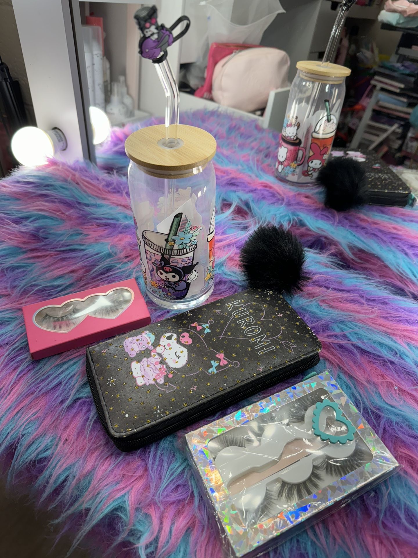 Kuromi Set Gift 💝 Bundle  💖perfect Mothers Day Present/ Wallet , Glass Cup , & Human Hair Lashes 💓