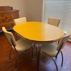 1950s Vintage Formica and Chrome Craft Yellow Dining Table & chairs