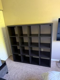 Dark Brown 16-Cube Storage Shelf Unit