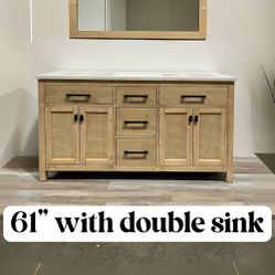 61'' Solid Wood Bathroom Vanity Cabinet with Stone Countertop(Open Box)