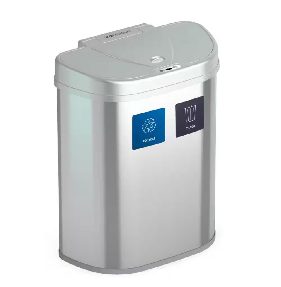 NINESTARS 18.5 Gal. Stainless Steel Motion Sensor Recycling Bin