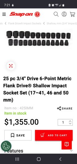 Snap on 3/4 impact socket set