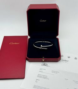 Cartier 18k white gold JUSTE UN CLOU NAIL BANGLE BRACELET, CLASSIC MODEL SIZE 19 Receipt Box Envelope