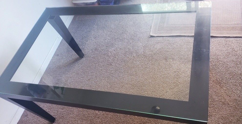 Black Metal With Glass Top Dining Table W/free Chairs