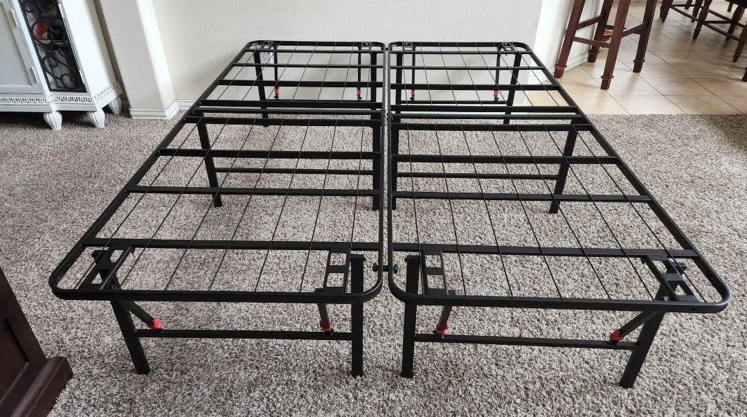 Queen Size Foldable Sturdy Steel Tool-Free Setup Platform Bed Frame with Underbed Storage. No Box Spring Needed