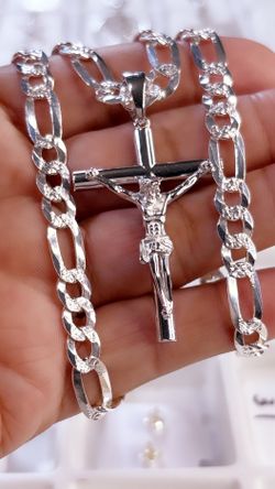 925 Silver Figaro Chain with Crucifix Pendant
