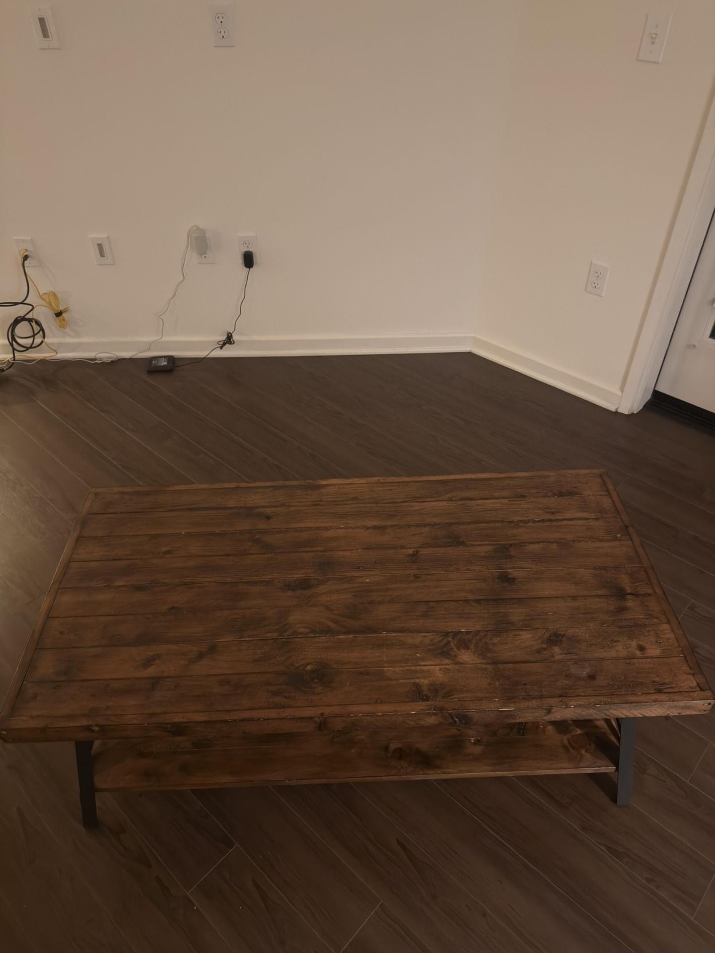 Emerald Home Furnishings Chandler Rustic Industrial Solid Wood and Steel Coffee Table with Open Shelf, Pine Brown,48"