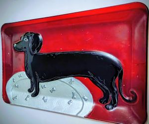 Red Fused Glass Raised Dutch Hound Serving Tray