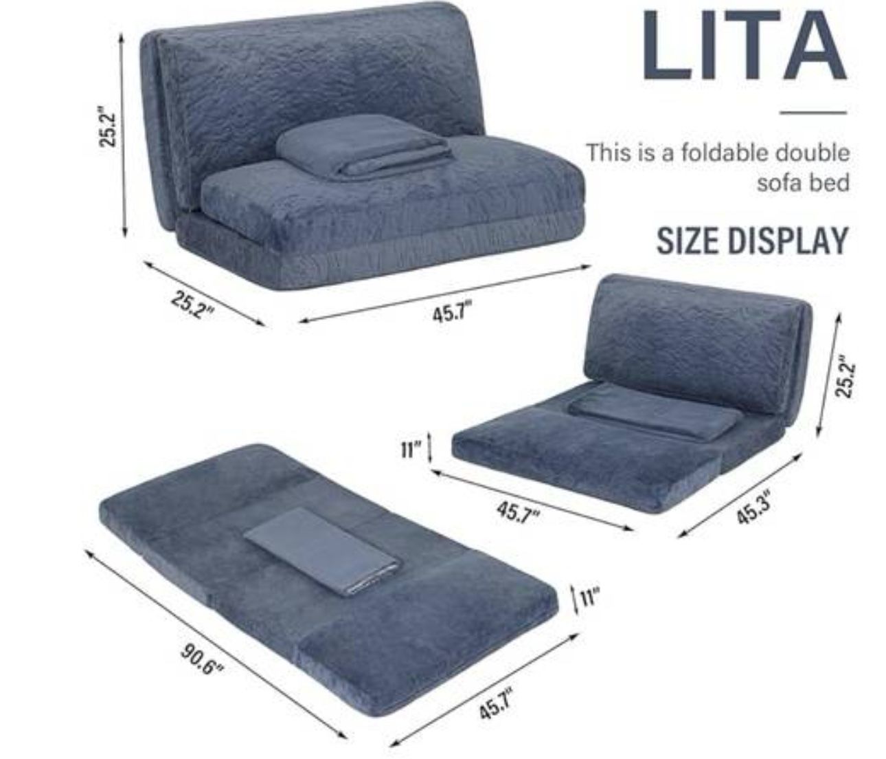 Lita Gray Fuzzy Foldable Multi Use Mini Sofa or Guest Sleeper