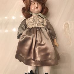 Antique Bisque Head Porcelain Doll Figure Cloth Sawdust Composition 