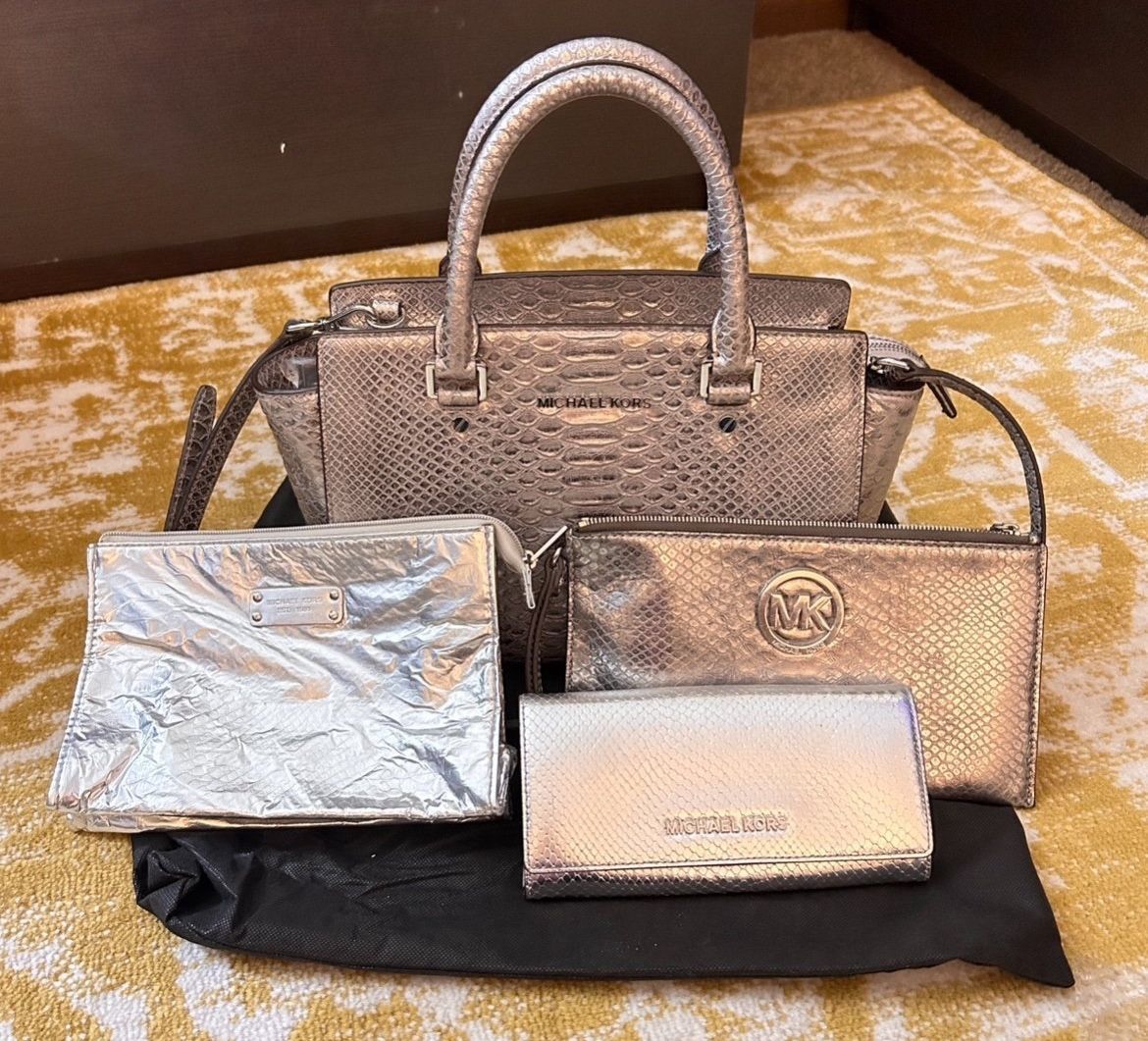Michael Kors silver python/snake embossed bundle