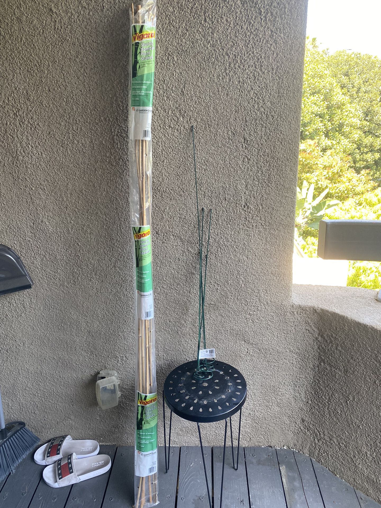 Gardening Stakes, Bamboo, Metal, And Small Plant Table 