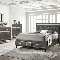 Brand New Grey 4pc Queen Bedroom Set (Available In Eastern King Size)