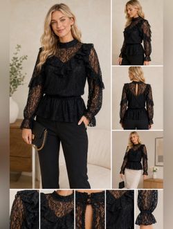 Black Long Sleeve Lace Blouse Size Large