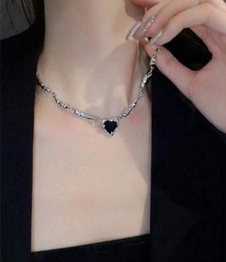 Silver Black Heart Necklace