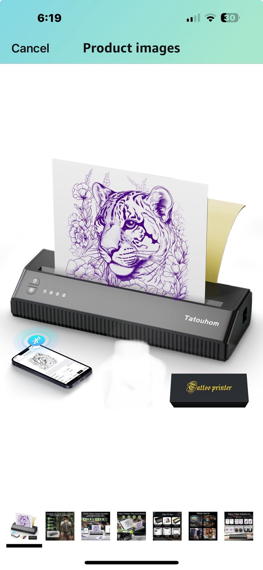 Portable Thermal Printer Transfer Paper, Wireless Tattoo Transfer Machine Compatible with Smartp