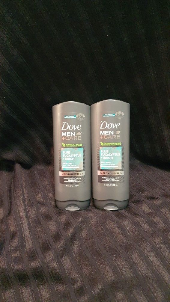 $8 FOR BOTH - Dove Men + Care Blue Eucalyptus And Birch Relaxing Body And Face Wash 18 Oz Each