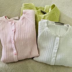Pastel Pink/white/lt green Cable Cardigan