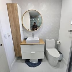 Bathroom Tile With Toilet And Beautiful Vanity 