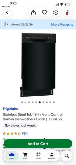 Stainless Steel Tub 18-in Front Control Built-in Dishwasher (Black), Dual Sp...