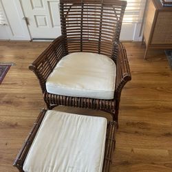 Rattan And Cane Style Wicker Chair And Ottoman Set