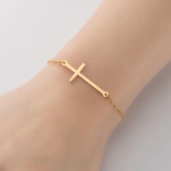Gold Cross Bracelet – Minimalist Adjustable Faith Jewelry