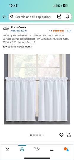 waterproof White Textured Bathroom Window Curtain Pack Of 2