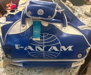 Pan Am Blue Duffel Travel Bag w/ Shoulder Strap, Blue Pattern Interior