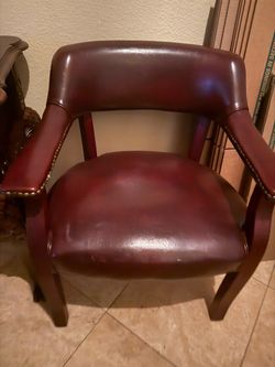 Burgundy Leather Guest Chair with Nailhead Trim
