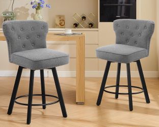 Set of 2 Counter Height Bar Stools , 26" Swivel Bar Stool, Fabric Barstool, Gray