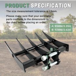 Mini Excavator Attachment Rake, Metal Wide Backhoe Rake Fit for 0.8T-1.5T Mini Excavators - Upgraded High-Thickness Steel‌ - Replace Hydraulic Tilt Ex