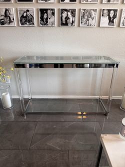 Glass and acrylic Claude Sofa table with lower shelf by Coaster Company’