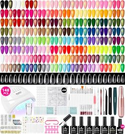 VANREESA 148Pcs Gel Nail Polish Kit with U V Light Almond Nail Tips Nail Drill -60 All Seasons Colors