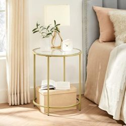 Round Side Table, Glass End Table with Metal Frame✅✨😊😊😊😊😊😊