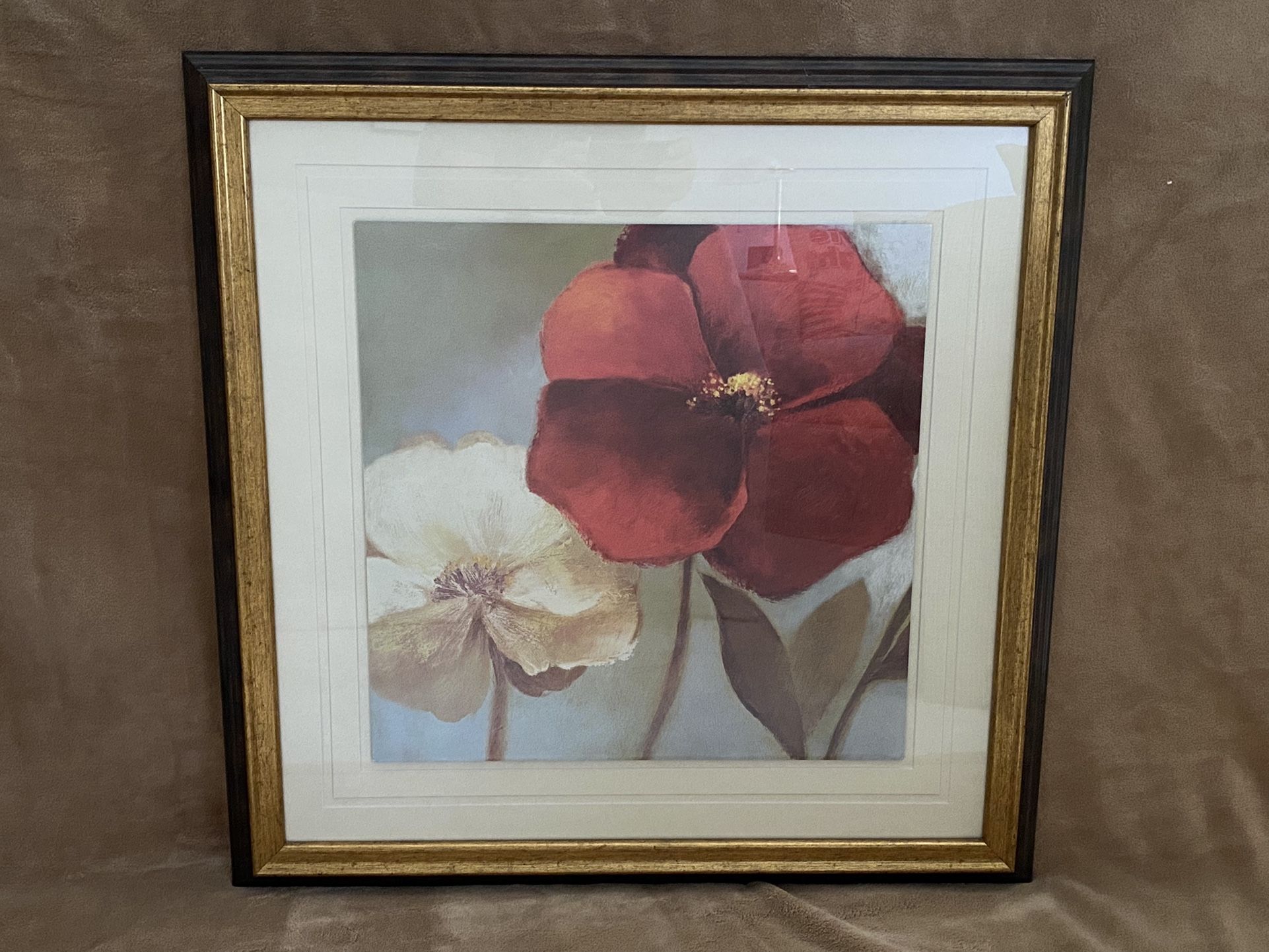 Red and white flowers, matted framed wall art