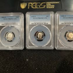 Lot Of 3 Gem Proof Roosevelt Dimes All Graded At PR69 With A Deep Cameo 2004-2006