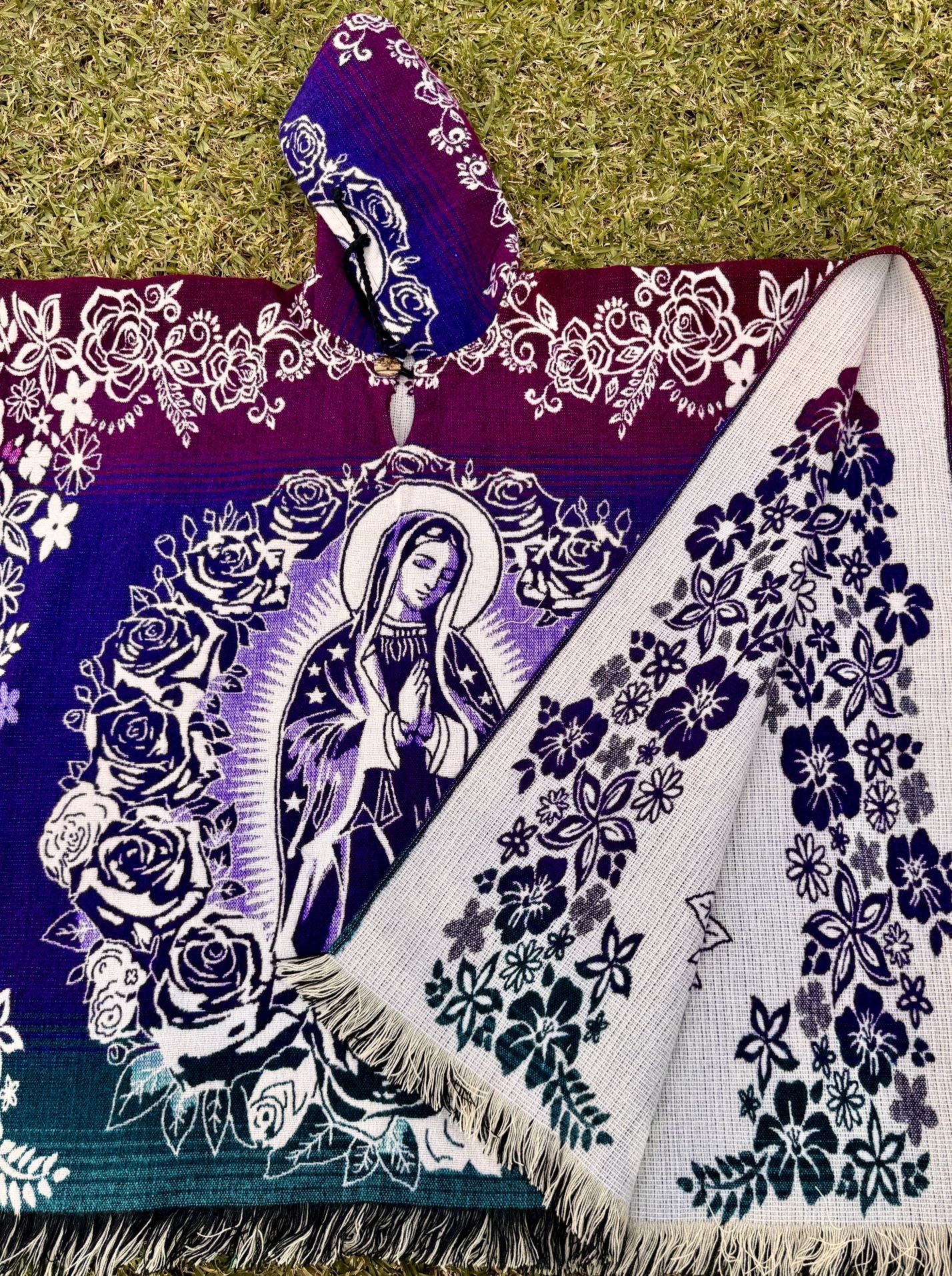 Youth Size Virgen Of Guadalupe Alpaca Poncho.