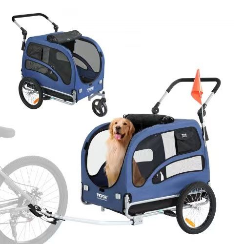 Dog Bike Trailer, Supports up to 100 lbs, 2-in-1 Pet Stroller Cart Bicycle Carrier, Easy Folding Cart Frame with Quick Release Wheels, Universal Bicyc