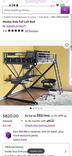 Loft style black metal bunk bed