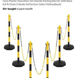 Konohan 6 Sets 34 Inch Parking Cone Delineators Post Traffic Cone Plastic Stanchion Set Stands Parking Barrier with Base 6.6 ft Chain S Hooks Reflecti