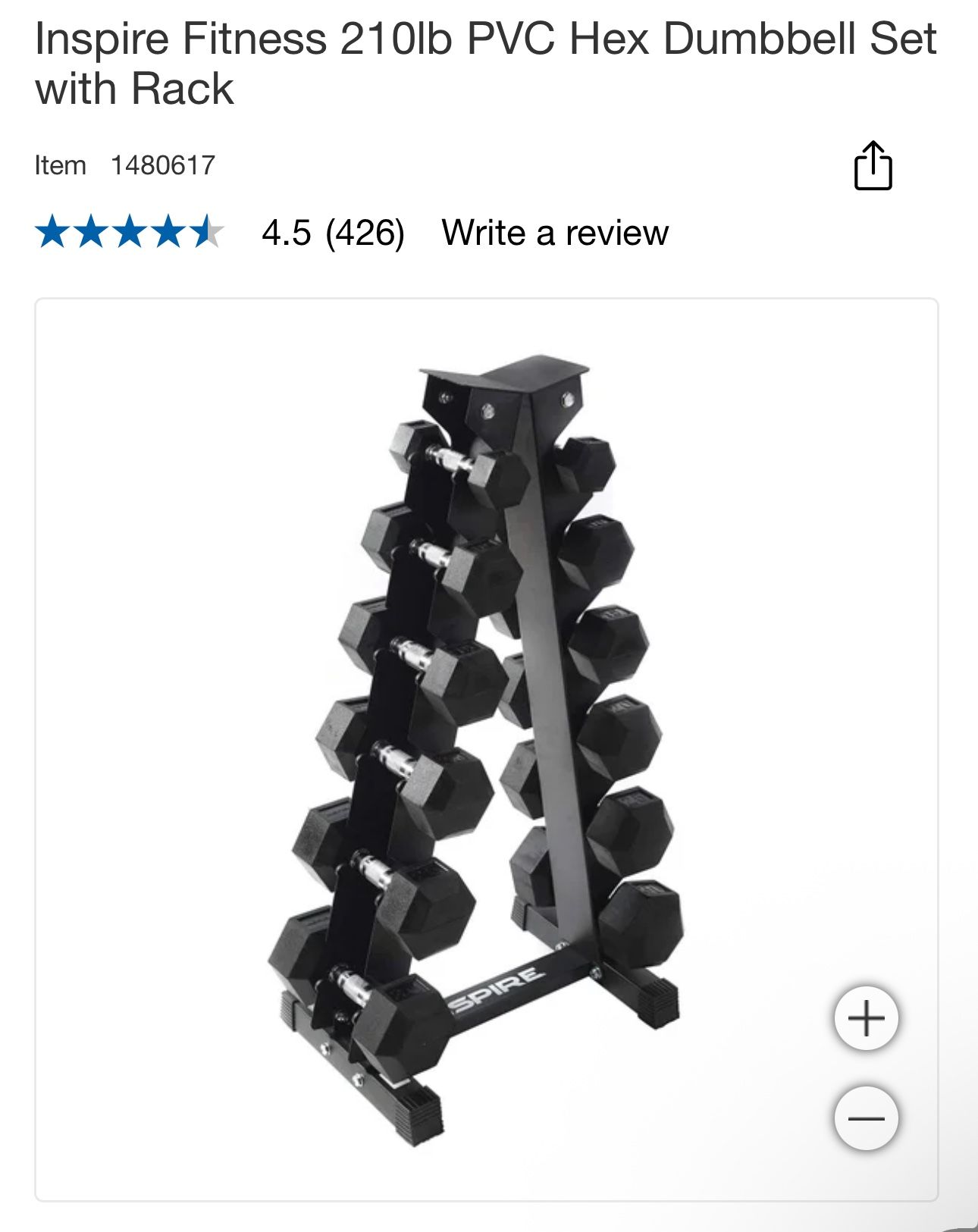 Inspire Fitness 210lb Dumbbell Set With Rack 