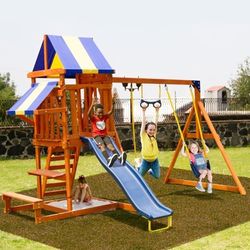 Preschool Kids Wooden Outdoor Play Swing Set