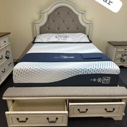 $55 Down Payment Chipped Bedroom Set Queen/King Bed Dresser nightstand and mirror Total Price 